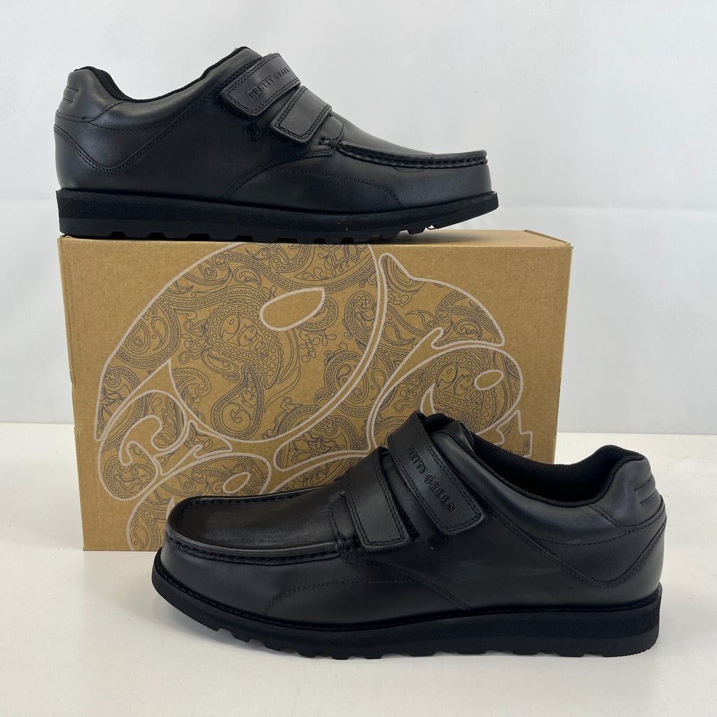 Pretty Green Harrow Easy Fasten Shoes Moccasin Loafers Mens Black Leather UK 8.5