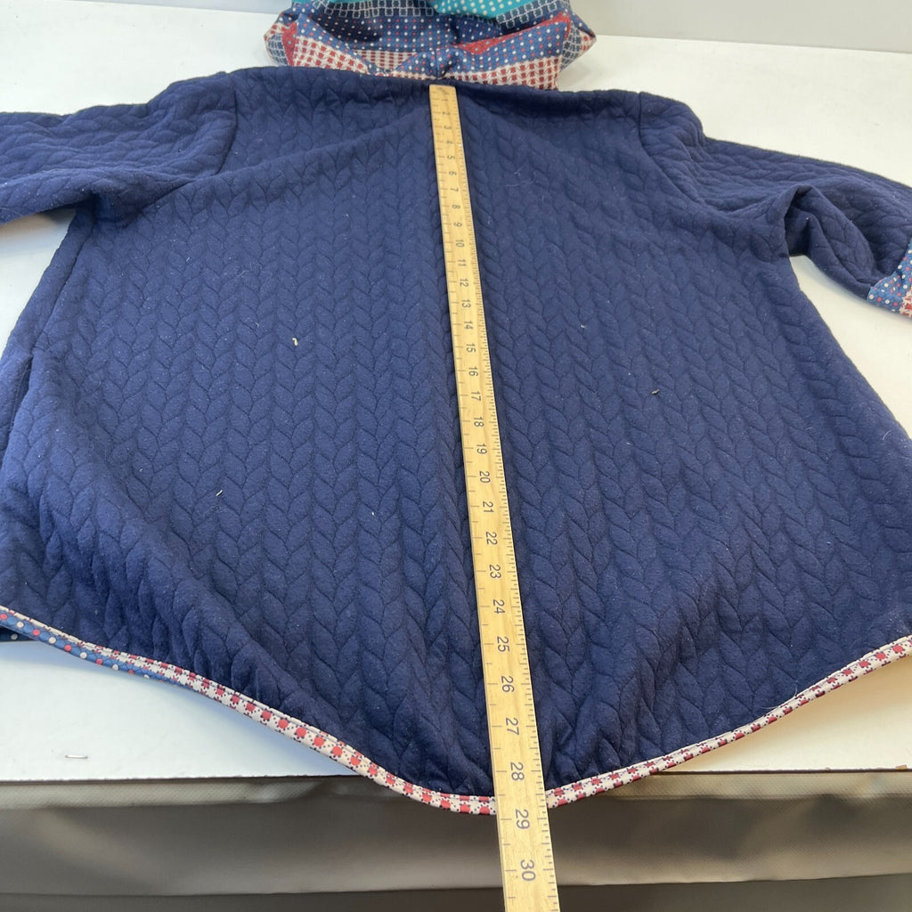 Traditional Chinese Women's Hooded Cardigan Navy Blue Wide Sleeve size XL