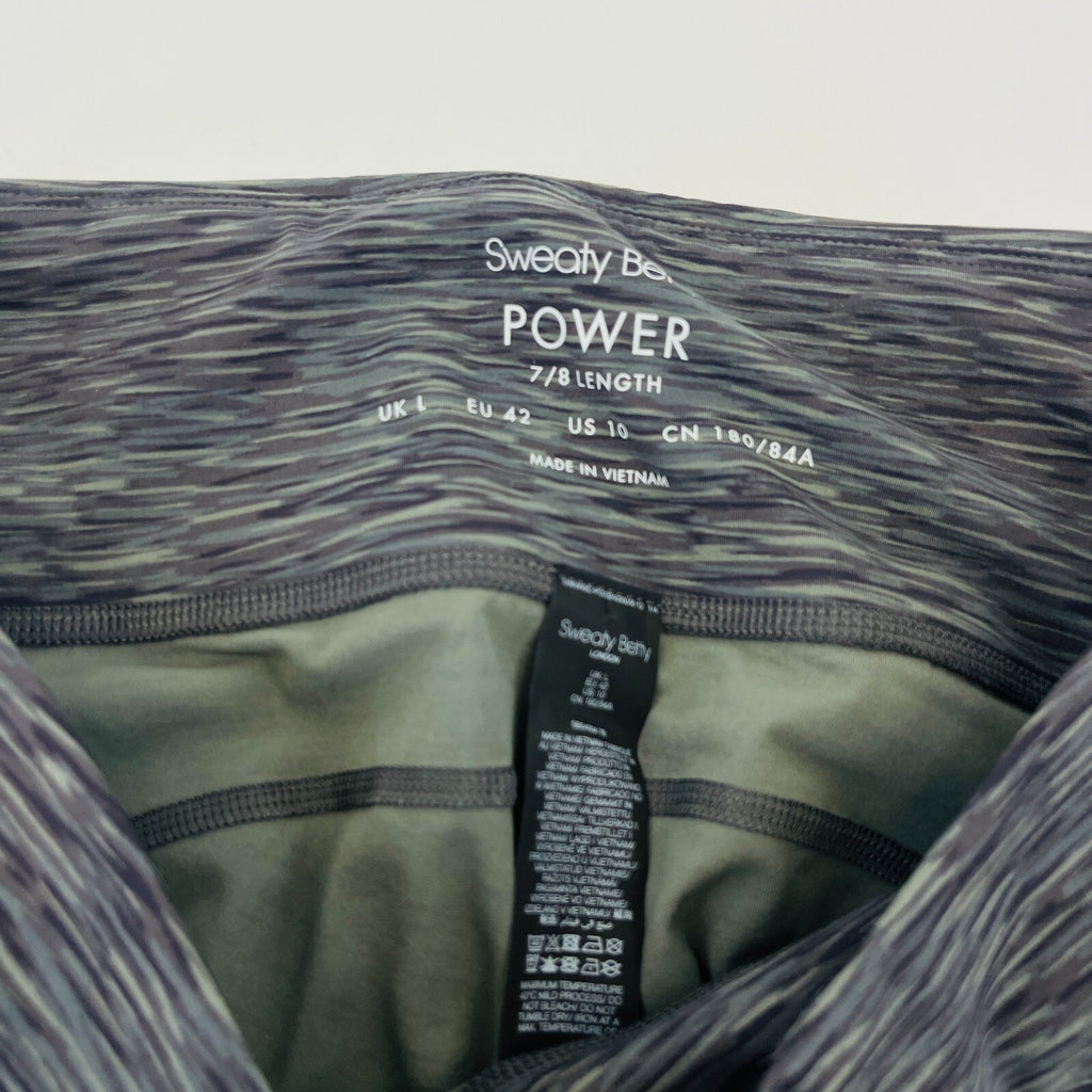 Sweaty Betty Power 7/8 Length Leggings UK L Grey/Green Micro Camo Print Gym Run