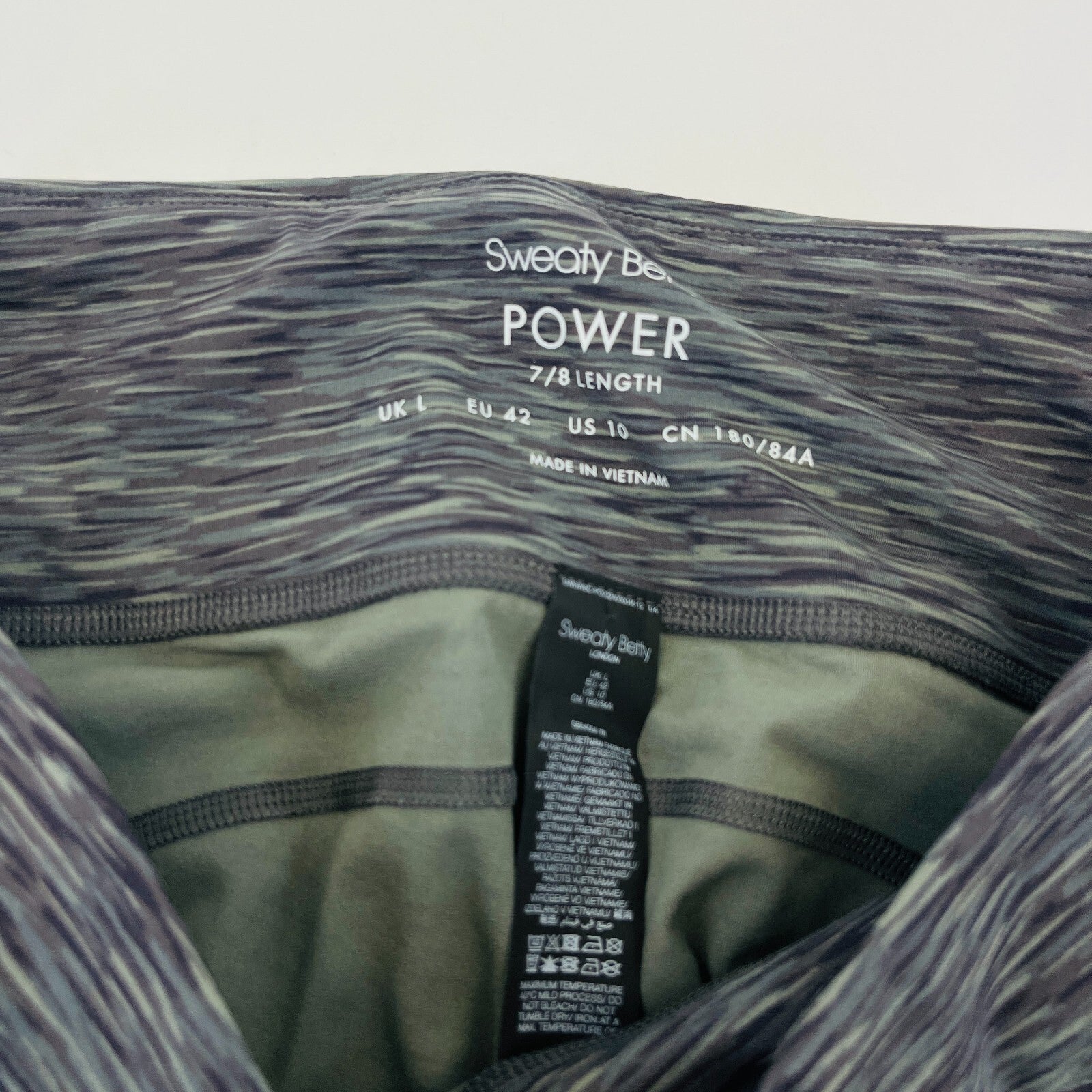 Sweaty Betty Power 7/8 Length Leggings UK L Grey/Green Micro Camo Print Gym Run