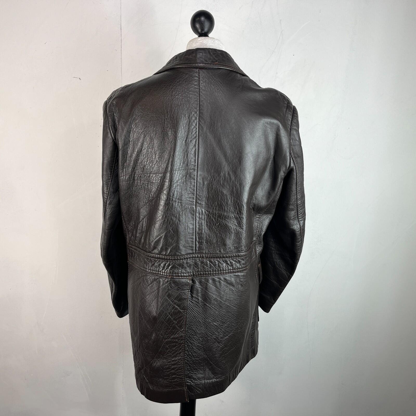 Vintage Made in London Dark Brown Leather Jacket Mid Length Retro size Large