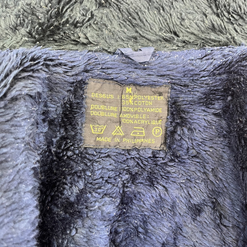 French Military Fleece Lined Bomber Jacket size M Navy Blue Workwear Canvas