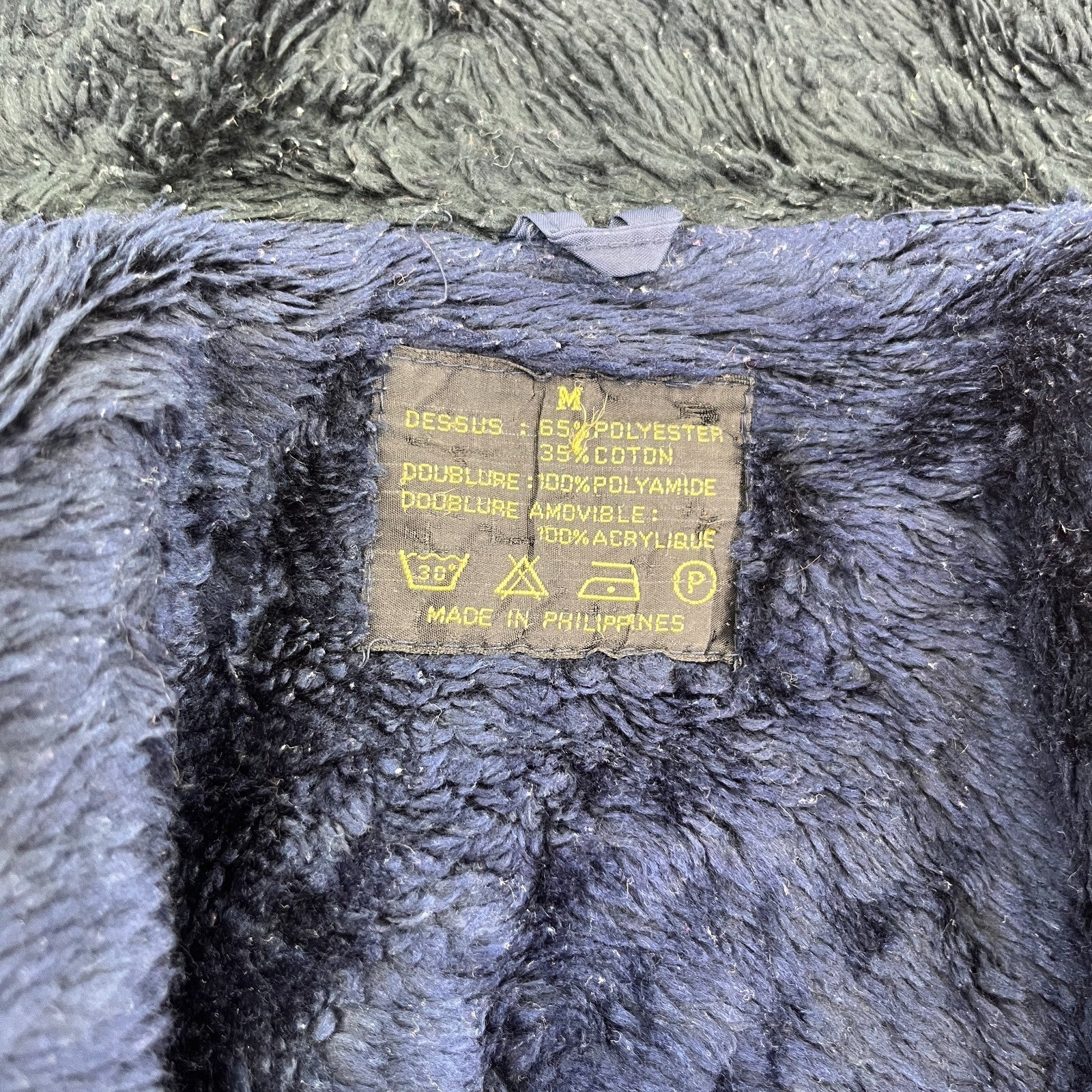 French Military Fleece Lined Bomber Jacket size M Navy Blue Workwear Canvas