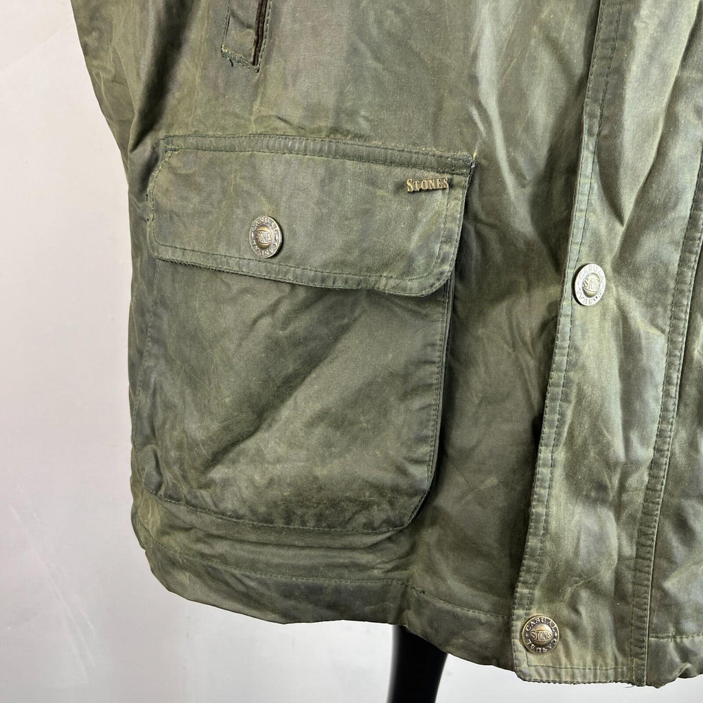Stones Insulated Gilet Mens Green Waxed size L Shooting Country Vest Jacket