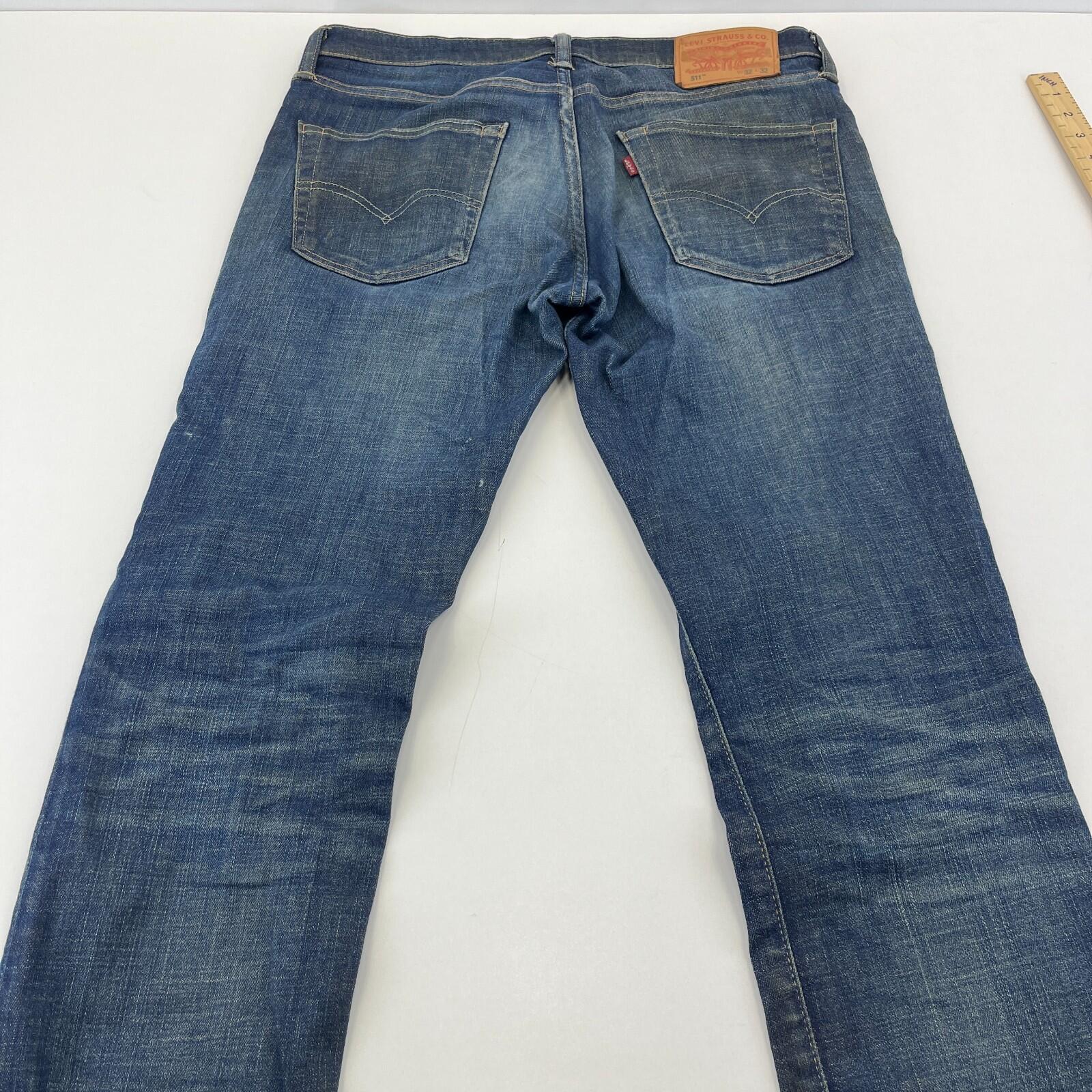 Levis 511 Distressed Slim Fit Jeans W32 L30 Blue Denim Straight Leg Mens Casual
