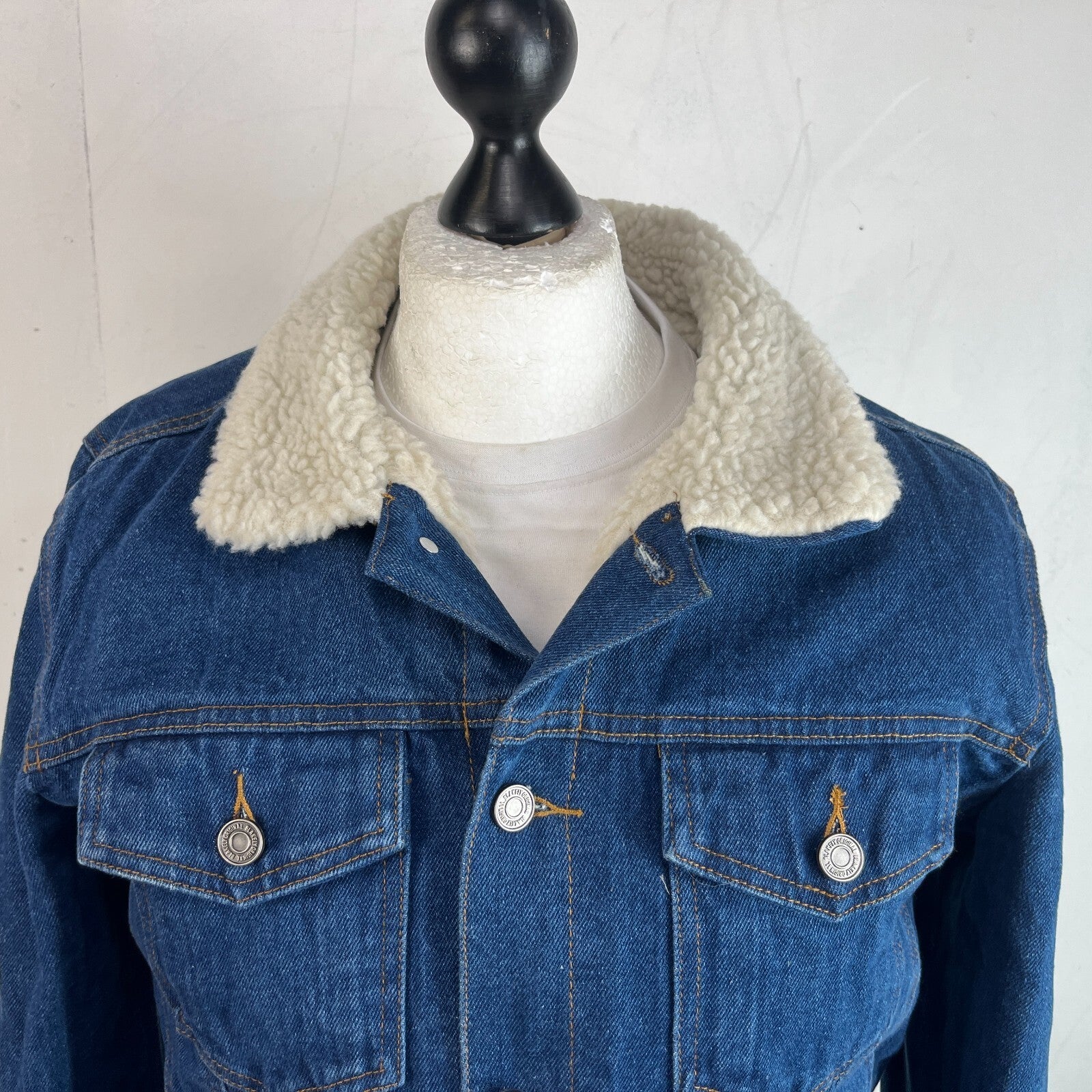 Blakely Mens Blue Denim Jacket Sherpa Fleece Lined Trucker size Medium