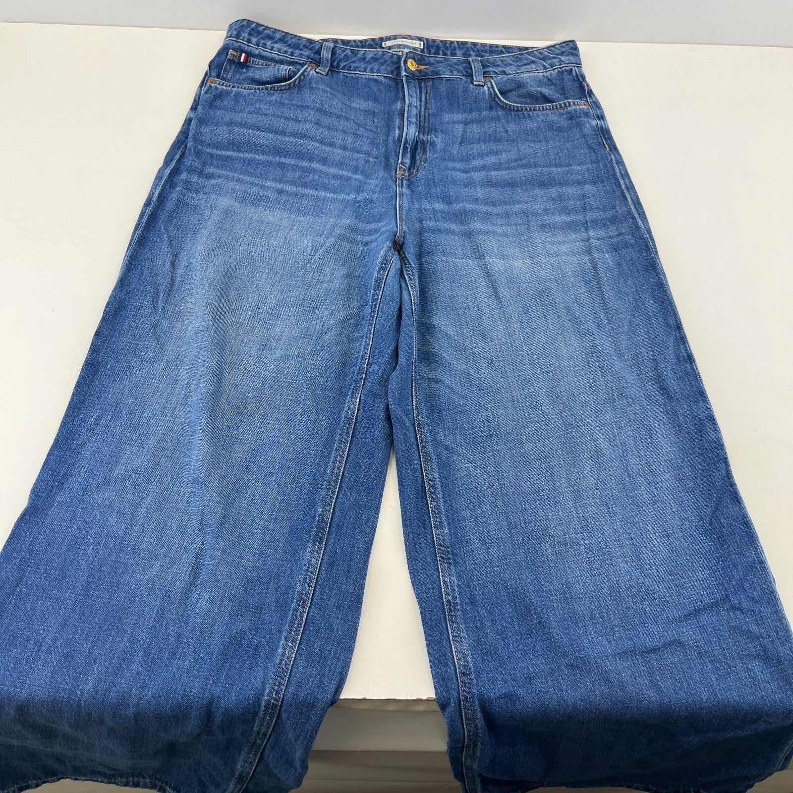 Tommy Hilfiger Womens High Rise Wide Leg Jeans UK size 16 W33" L30" Mid Blue
