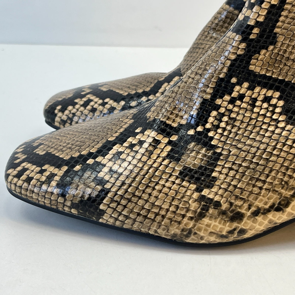 M&S Ladies Vegan Faux Snakeskin Square Toe Ankle Chelsea Boots Brown UK 6 EU39.5