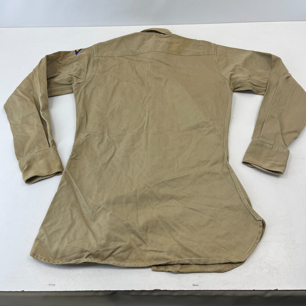 Vintage American Army Military Long Sleeve Shirt with Badges Khaki Brown size M