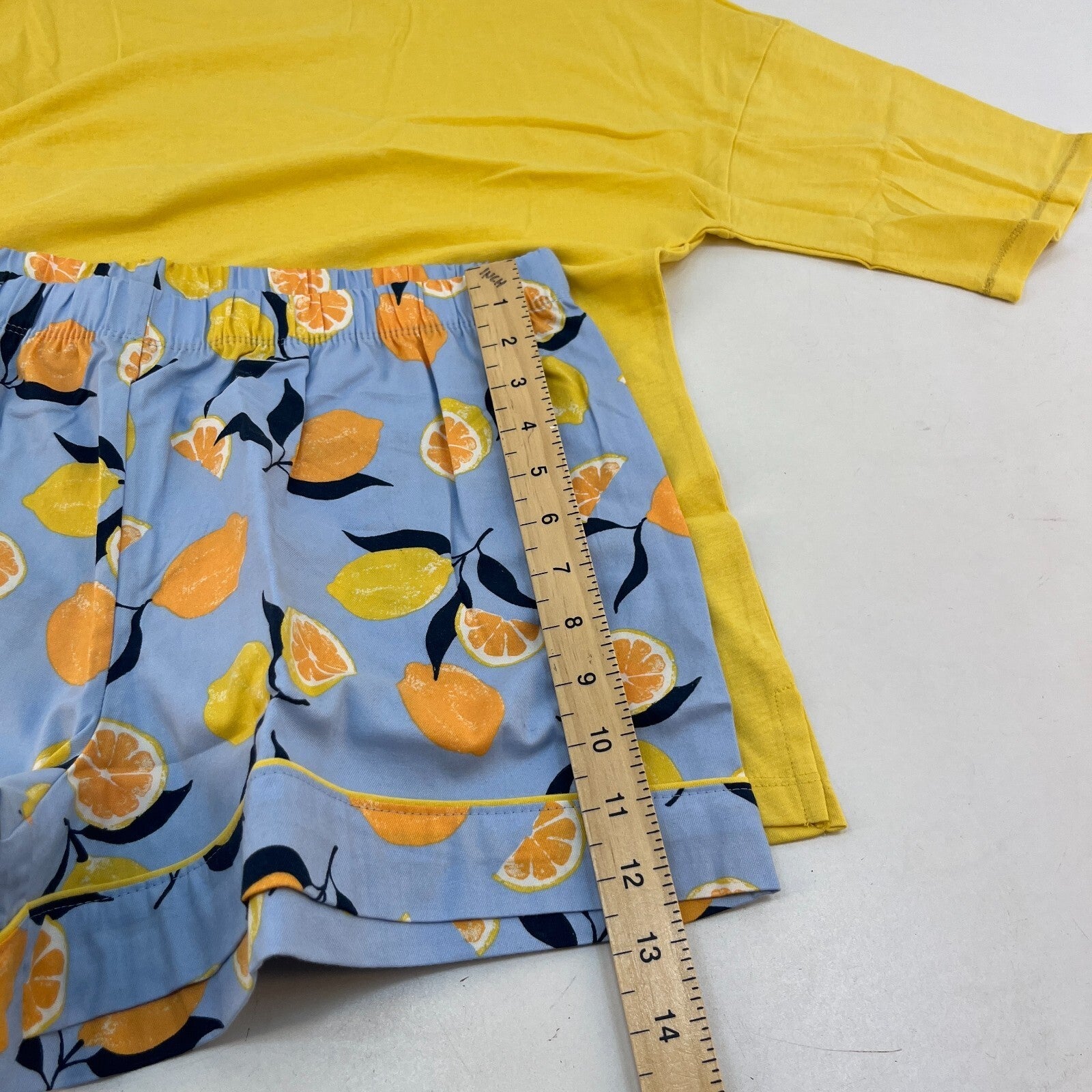 M&S Ladies Pyjama Set size 12 Yellow with Fruit Short Leg Short Sleeve - BNWT