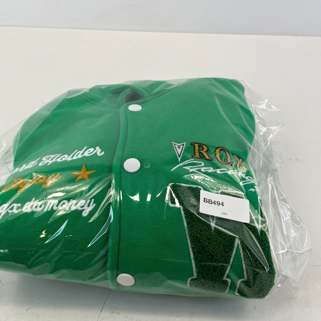 Rocqer-X Women's Green & White Embroidered Varsity Jacket size 2XL