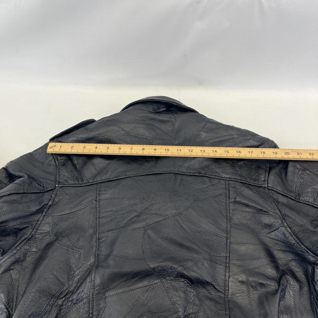Flight Path Black Patchwork Leather Motorcycle Jacket Cruiser Biker size Large