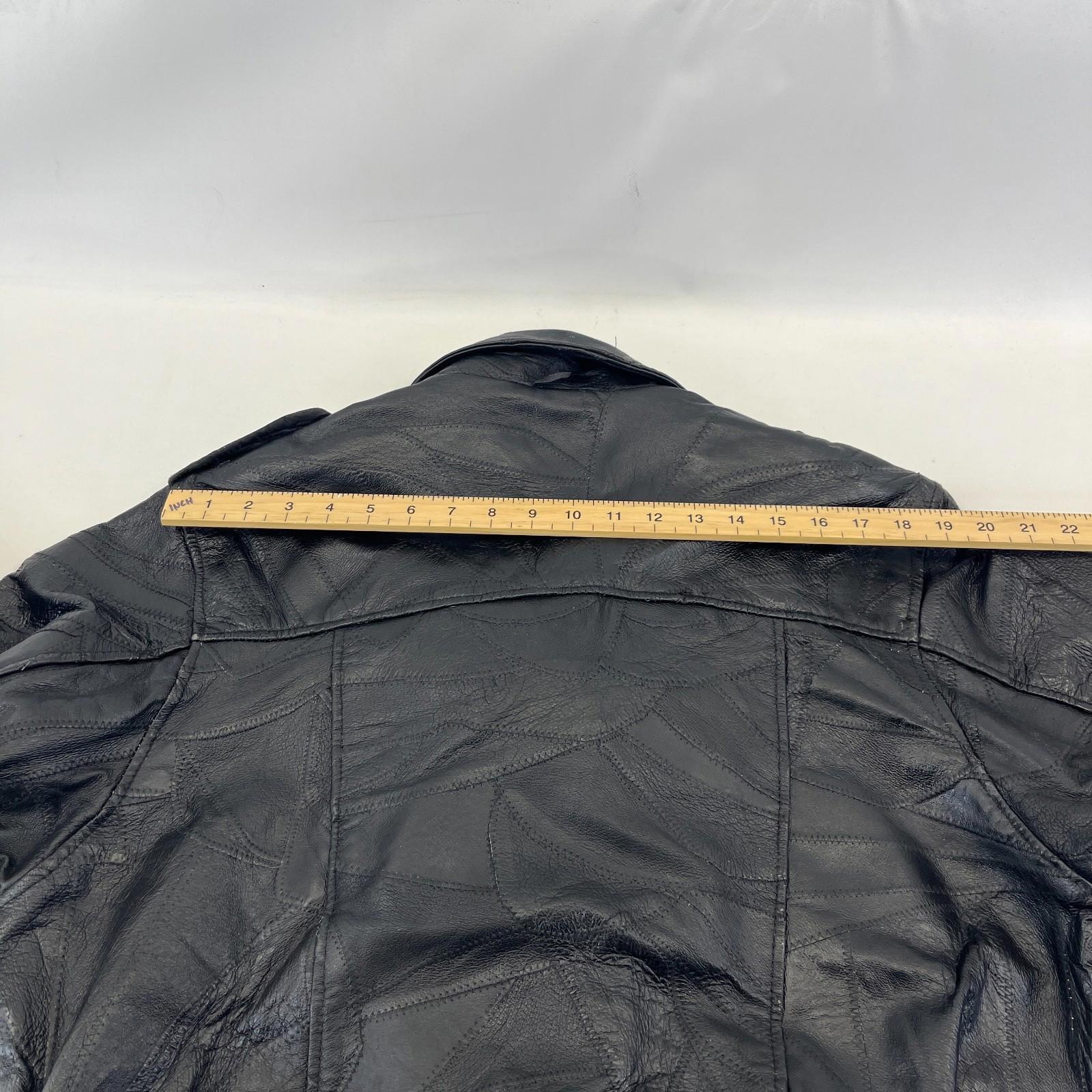 Flight Path Black Patchwork Leather Motorcycle Jacket Cruiser Biker size Large