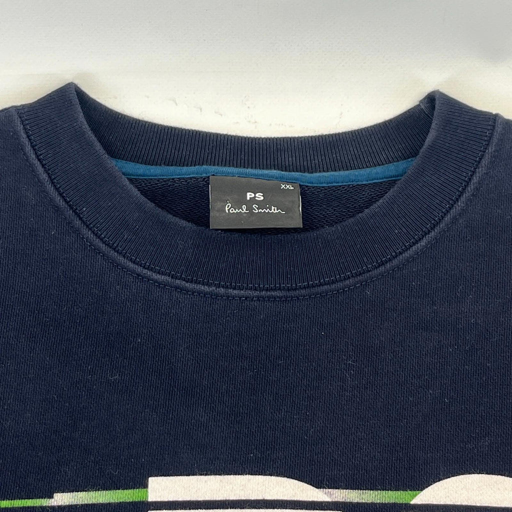Paul Smith PS Spellout Sweatshirt Mens 2XL Slim Fit Crew Pullover Navy Blue
