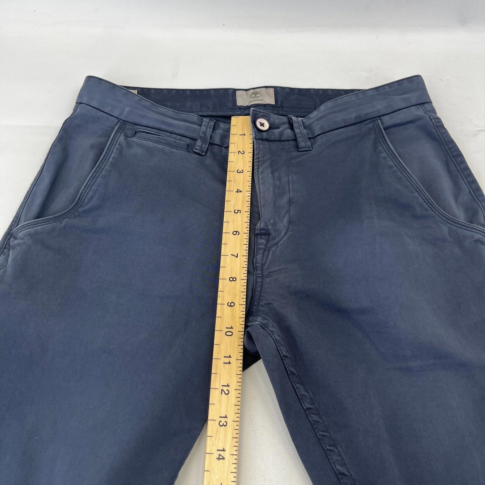 Timberland Men Blue Slim Tapered Chino Trousers Pants Zip Fly Cotton W32" L32"