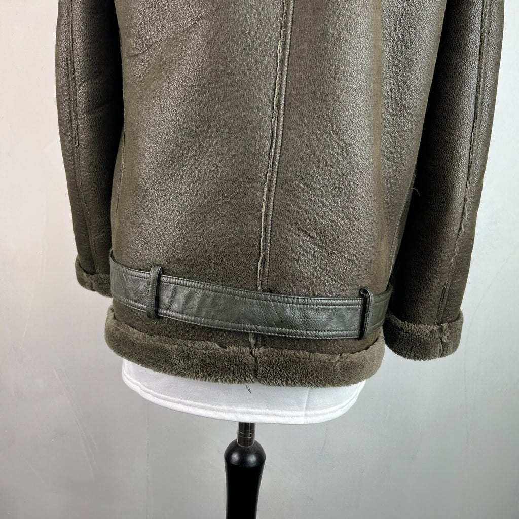 Zara Brown Faux Shearling Fur Lined Jacket Aviator Brown with Belt size Medium