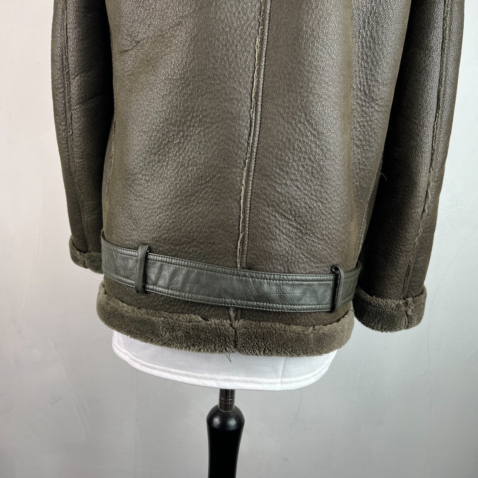 Zara Brown Faux Shearling Fur Lined Jacket Aviator Brown with Belt size Medium
