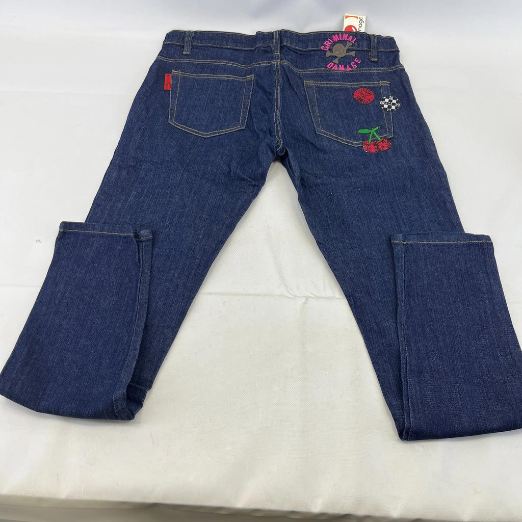 Criminal Damage Player Stretch Jeans Tapered Dark Blue 100% Cotton Denim W36 L32
