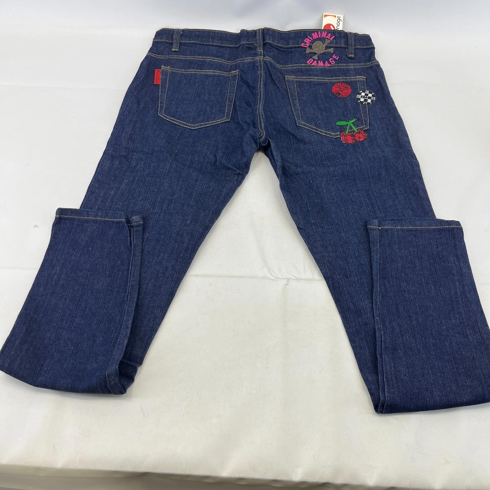 Criminal Damage Player Stretch Jeans Tapered Dark Blue 100% Cotton Denim W36 L32