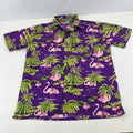 True Face Mens Purple Hawaiian Shirt Flamingo Design Short Sleeve Holiday size M