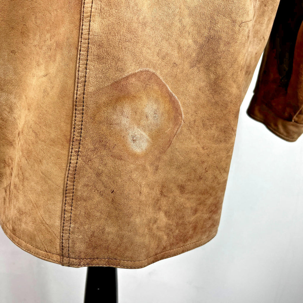 Lakeland Men’s Leather Jacket Long Distressed Look Tan Brown UK size 46