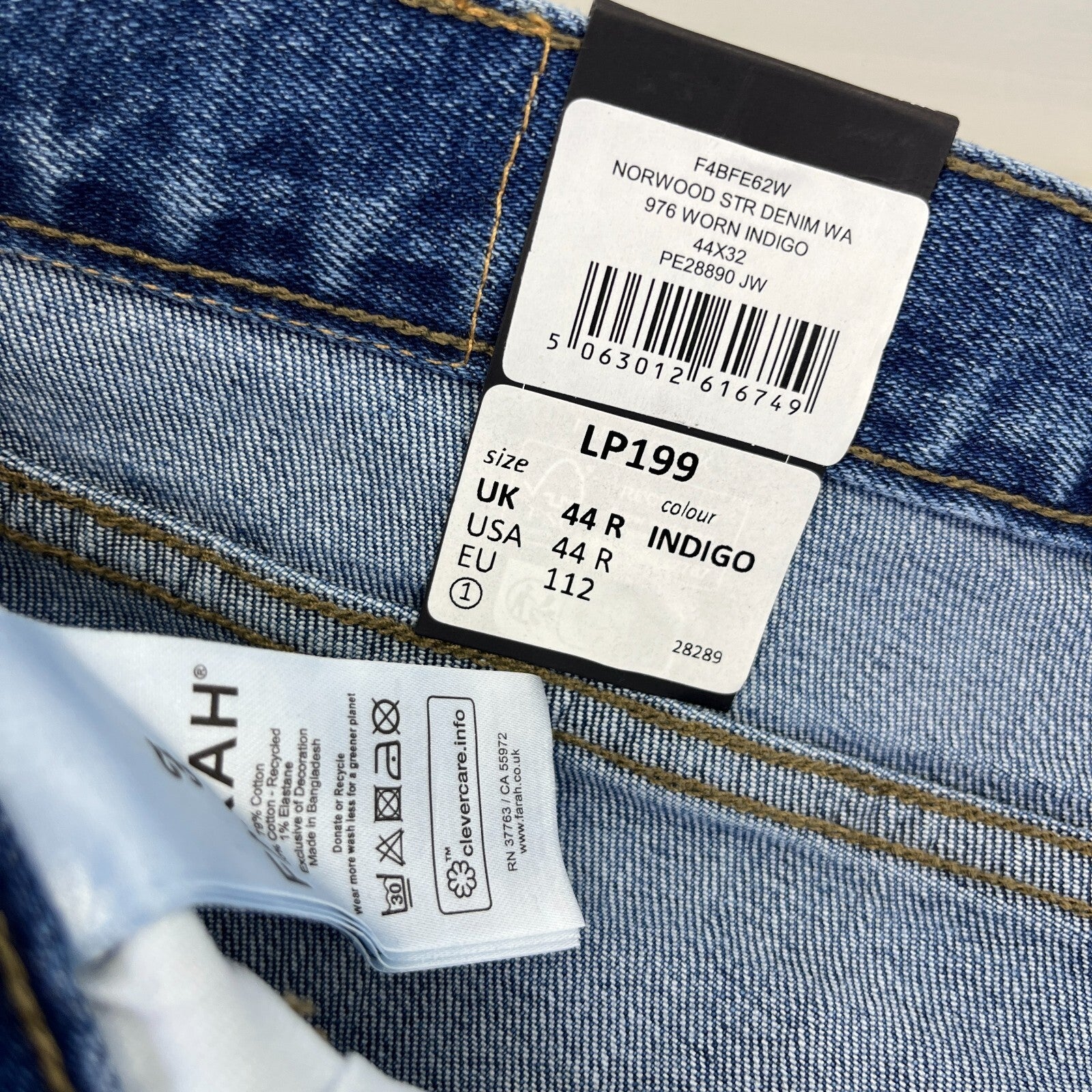 Men's Farah Norwood Indigo Mid Blue Regular Fit Jeans Straight Leg W44" L32" New