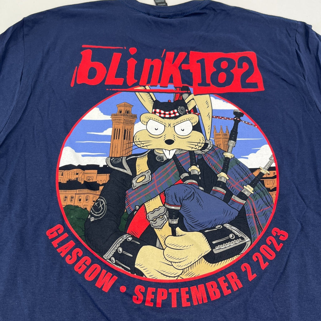 Blink 182 T Shirt Glasgow 2023 Tour Navy Blue & Red size Large Rabbit Print