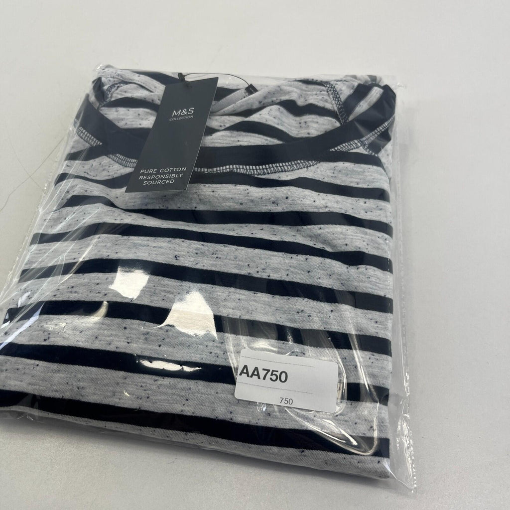 M&S Women's Crew Neck Top White & Navy Blue Striped Long Sleeve size 16 - New