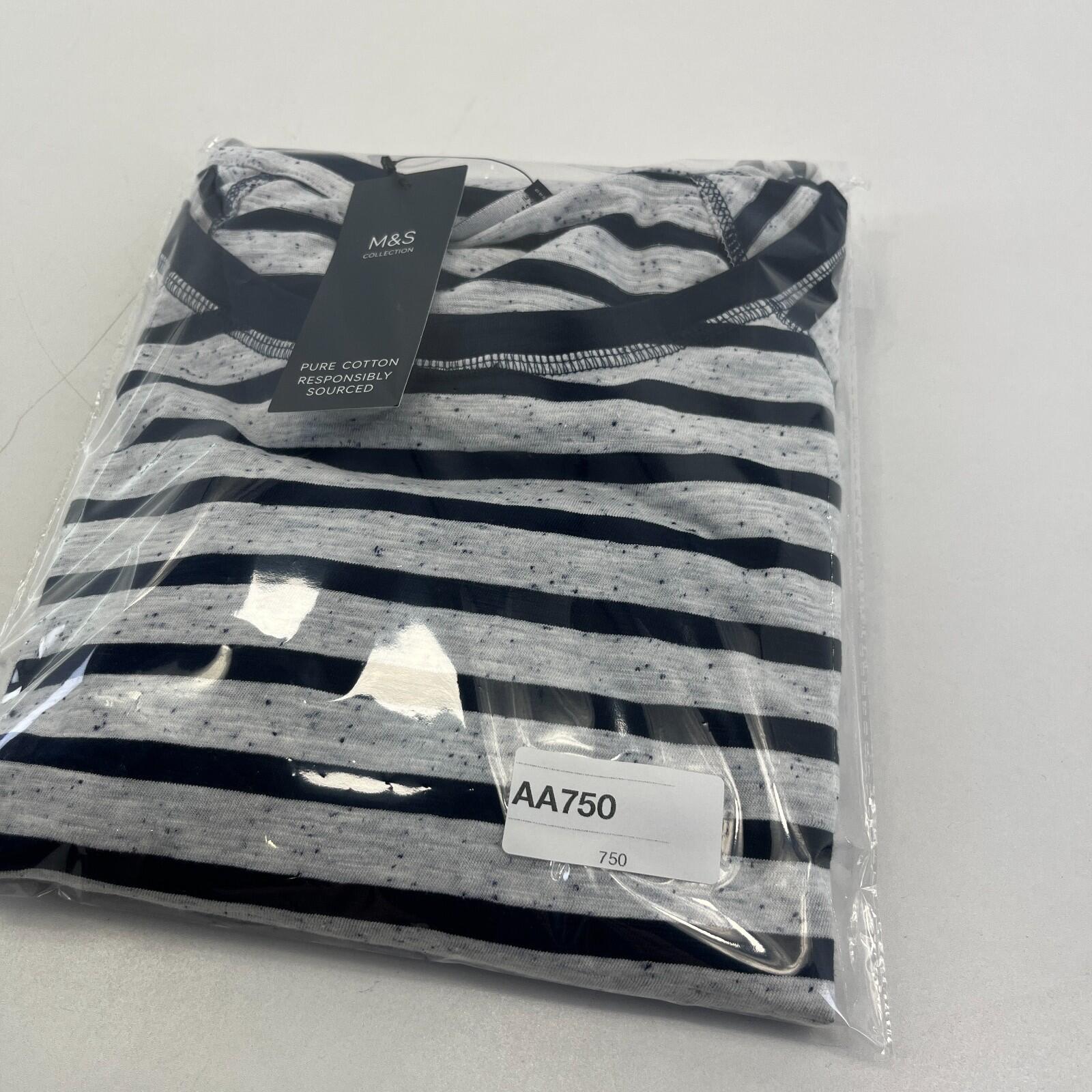 M&S Women's Crew Neck Top White & Navy Blue Striped Long Sleeve size 16 - New