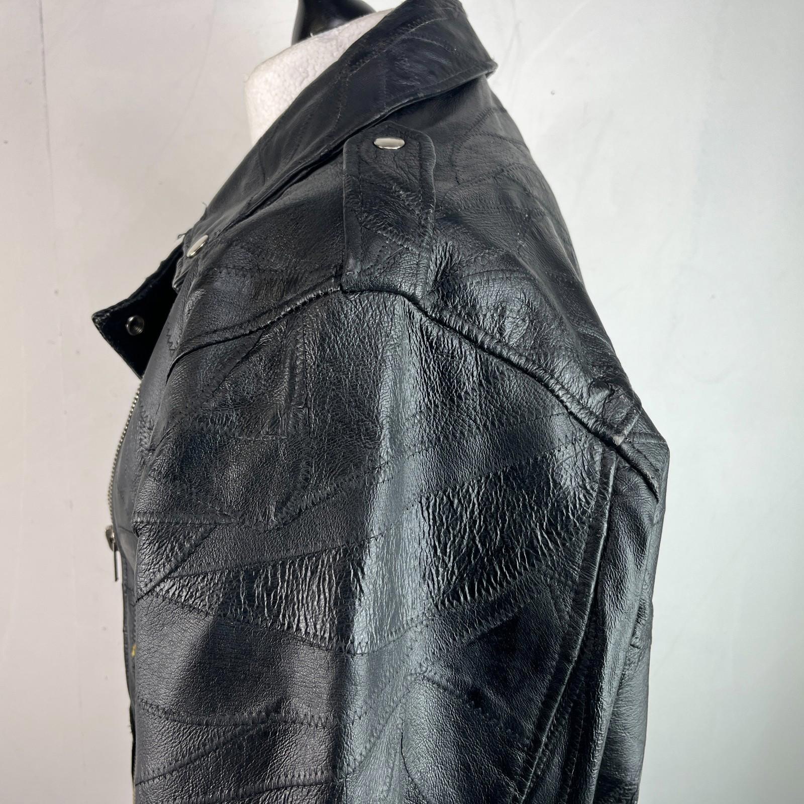 Flight Path Black Patchwork Leather Motorcycle Jacket Cruiser Biker size Large
