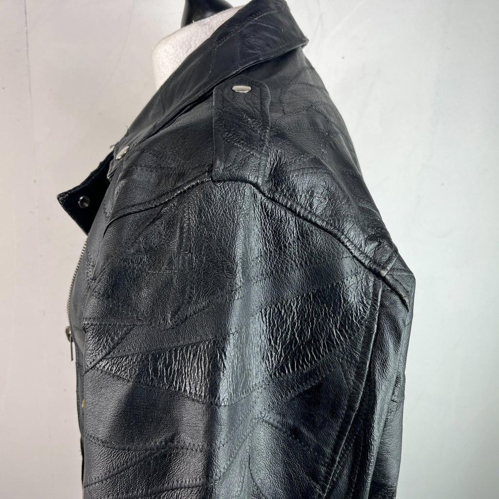 Flight Path Black Patchwork Leather Motorcycle Jacket Cruiser Biker size Large