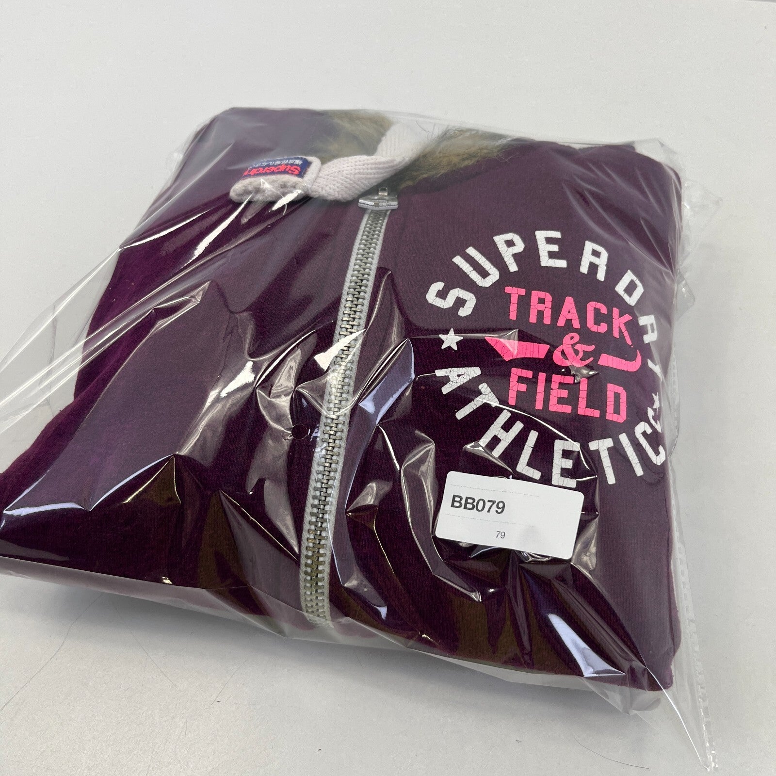 Superdry Women's Full Zip Hoodie with Sherpa Fur Fringe Hood Purple size Medium