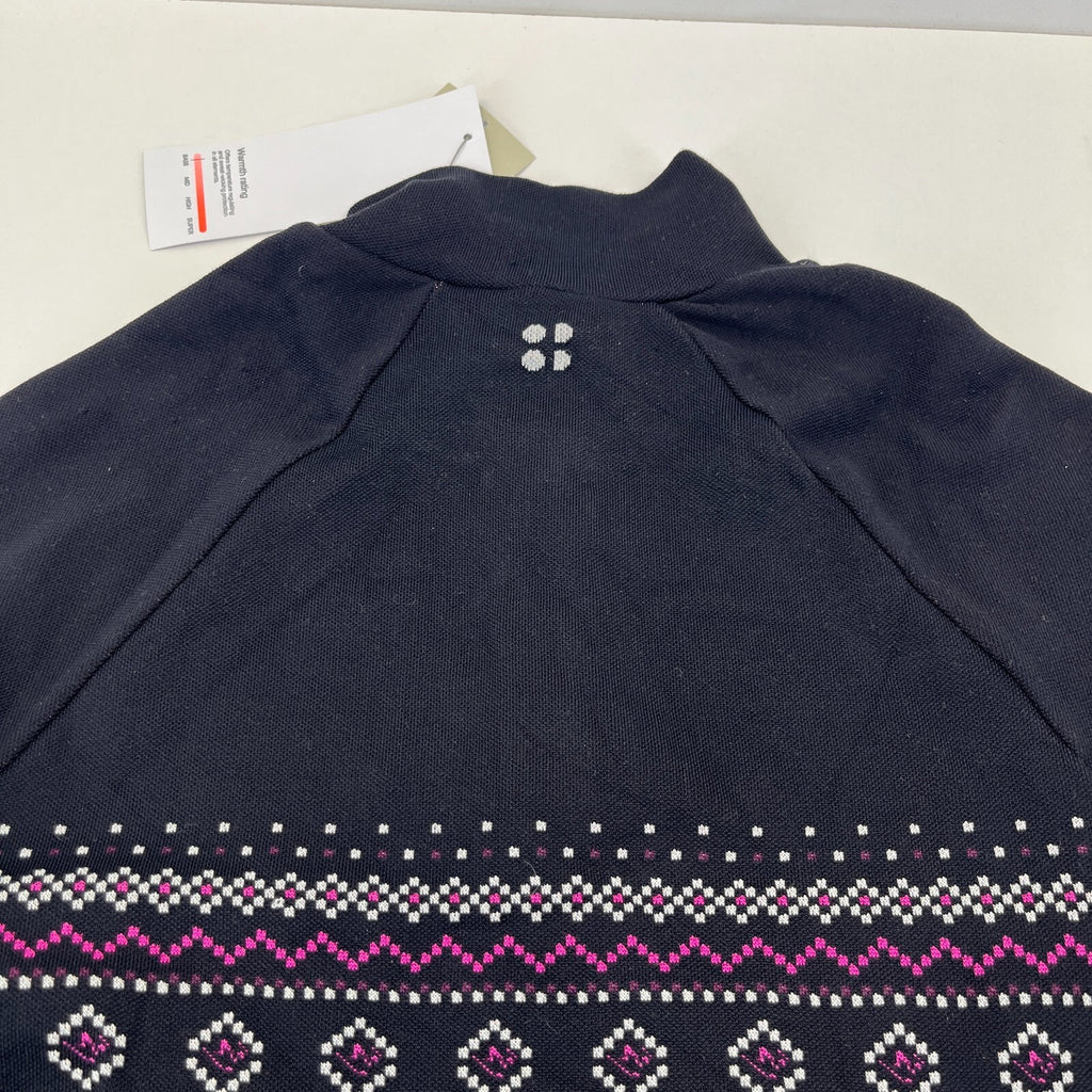 Sweaty Betty Fairisle Novelty Half Zip Base Layer Sweater Top in Black size Large - New