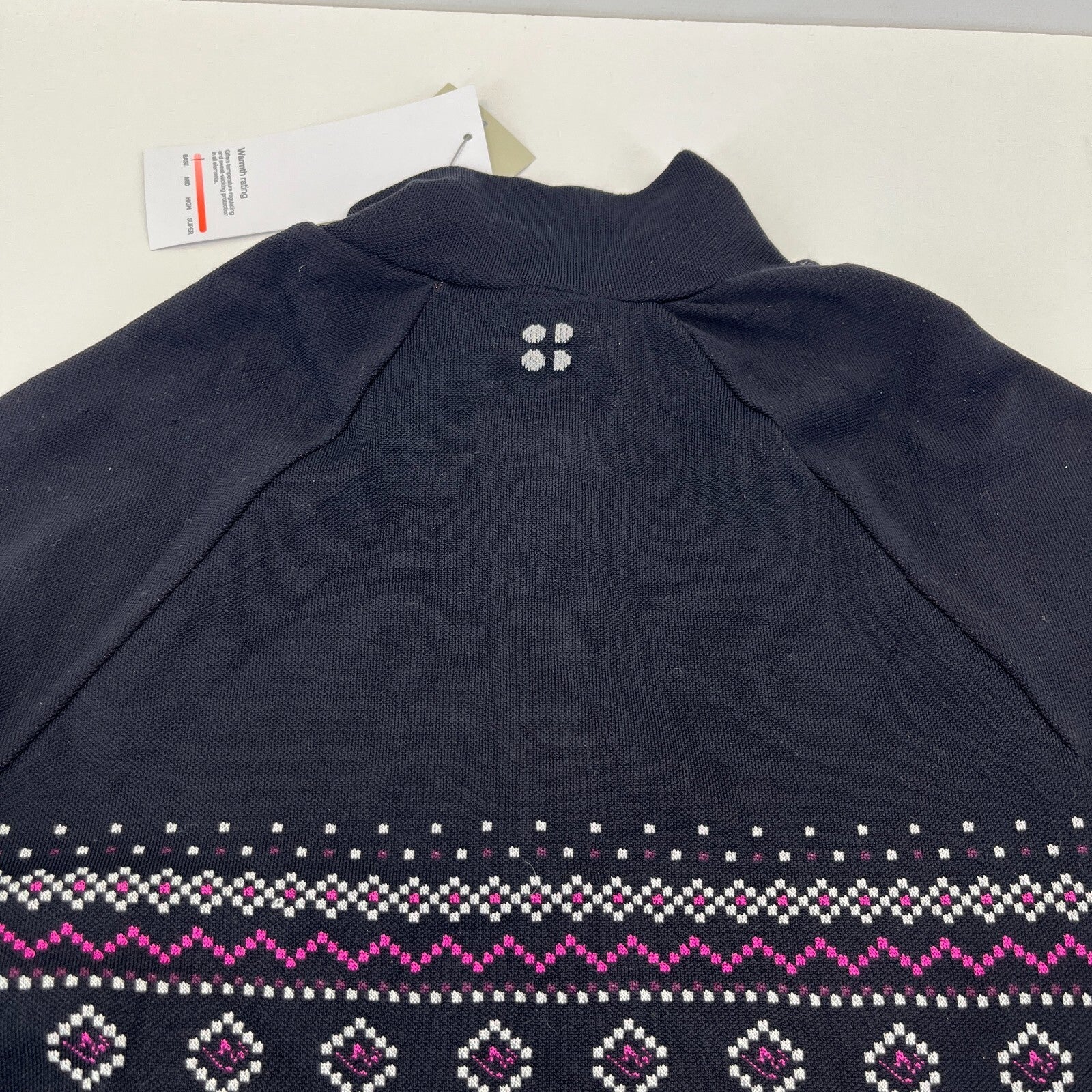 Sweaty Betty Fairisle Novelty Half Zip Base Layer Sweater Top in Black size Large - New