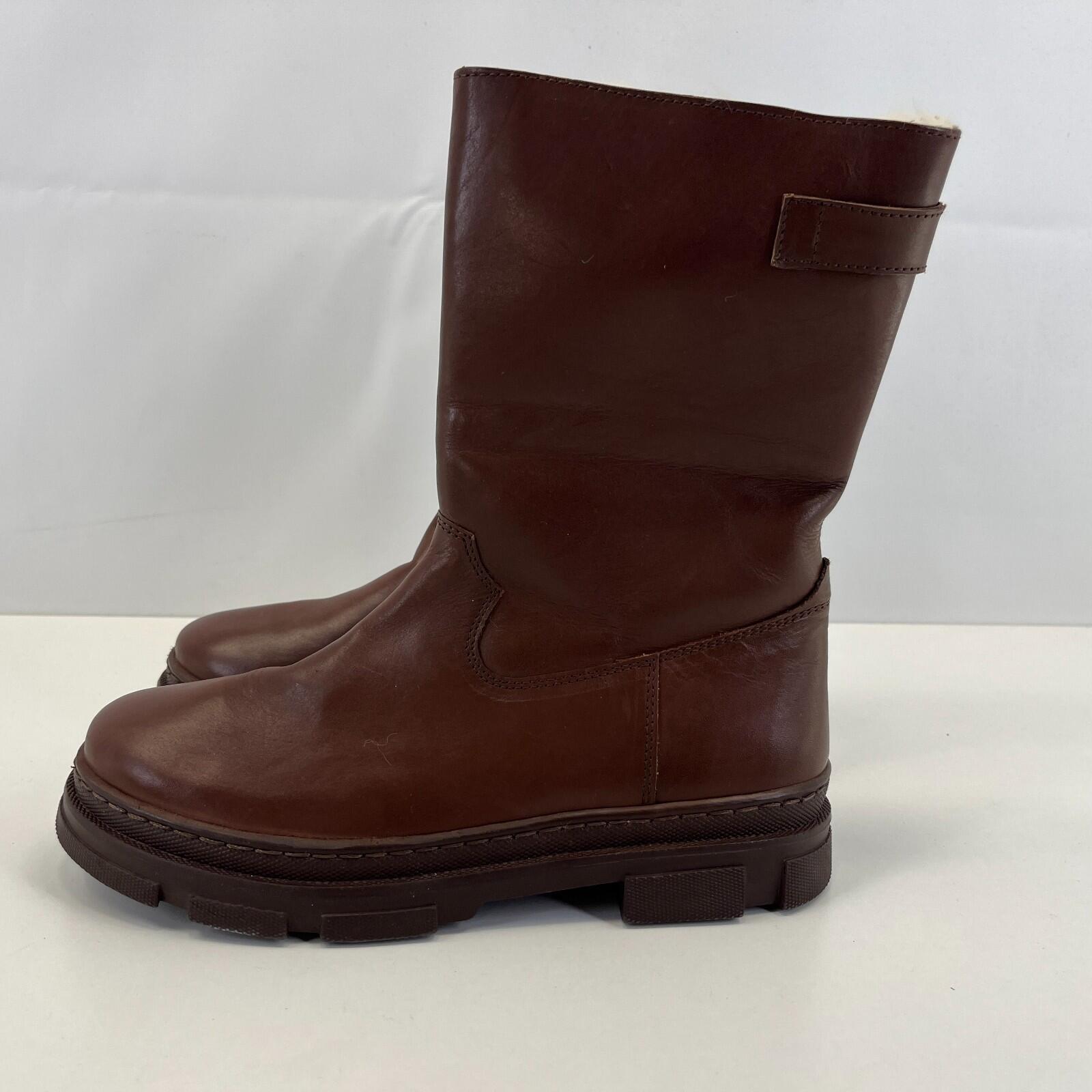 Next Premium Women's Brown Leather Faux Fur Lined Calf Boots size UK 4 / EU 37