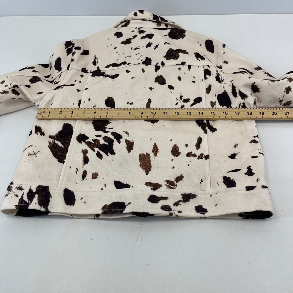 Women's Cow Print Cropped Jacket Cotton Blend Cream/Brown size Small