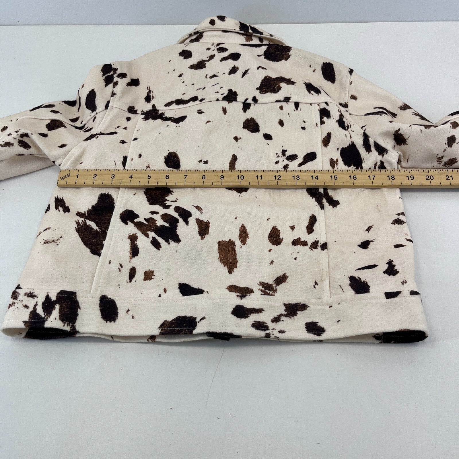 Women's Cow Print Cropped Jacket Cotton Blend Cream/Brown size Small