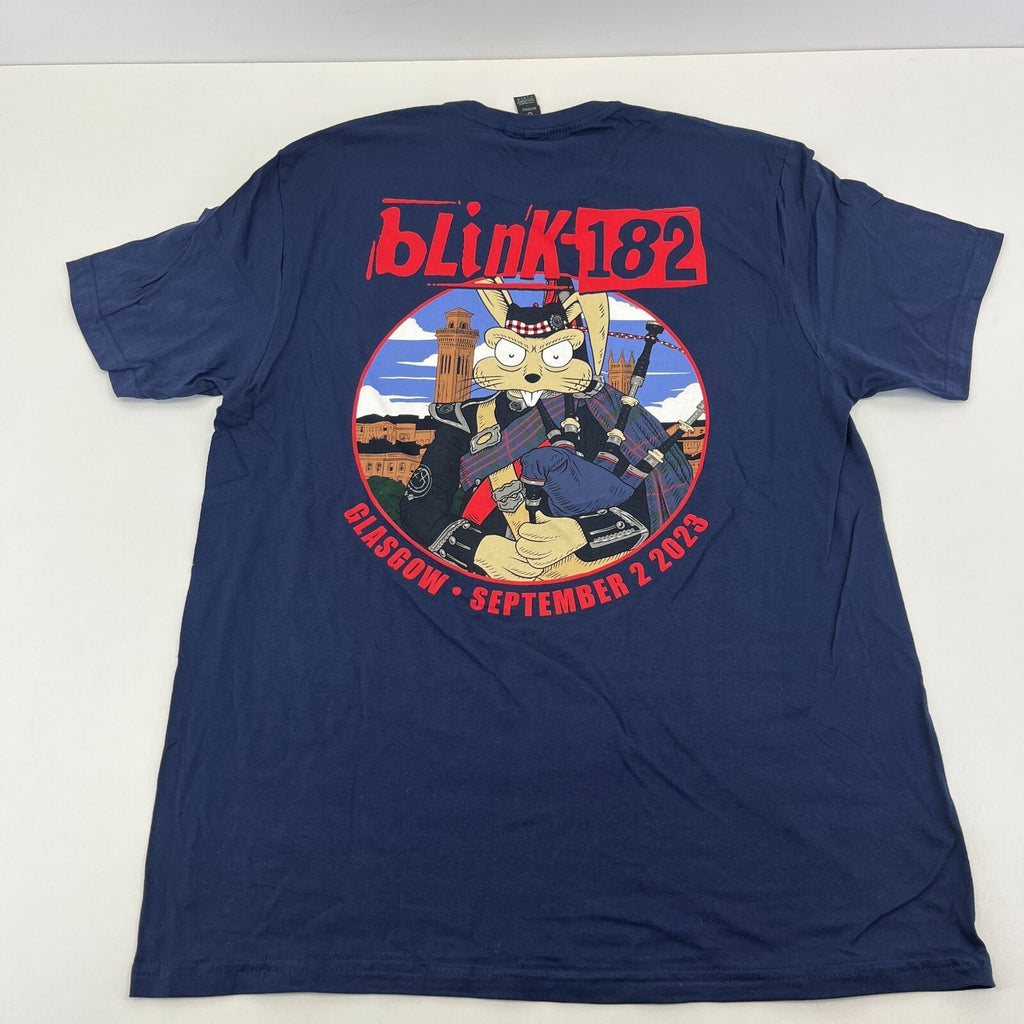 Blink 182 T Shirt Glasgow 2023 Tour Navy Blue & Red size Large Rabbit Print