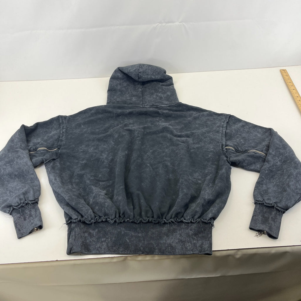 Drop Dead Distressed Look Grey w Zip Sleeves Hoodie 100% Cotton Streetwear UK L