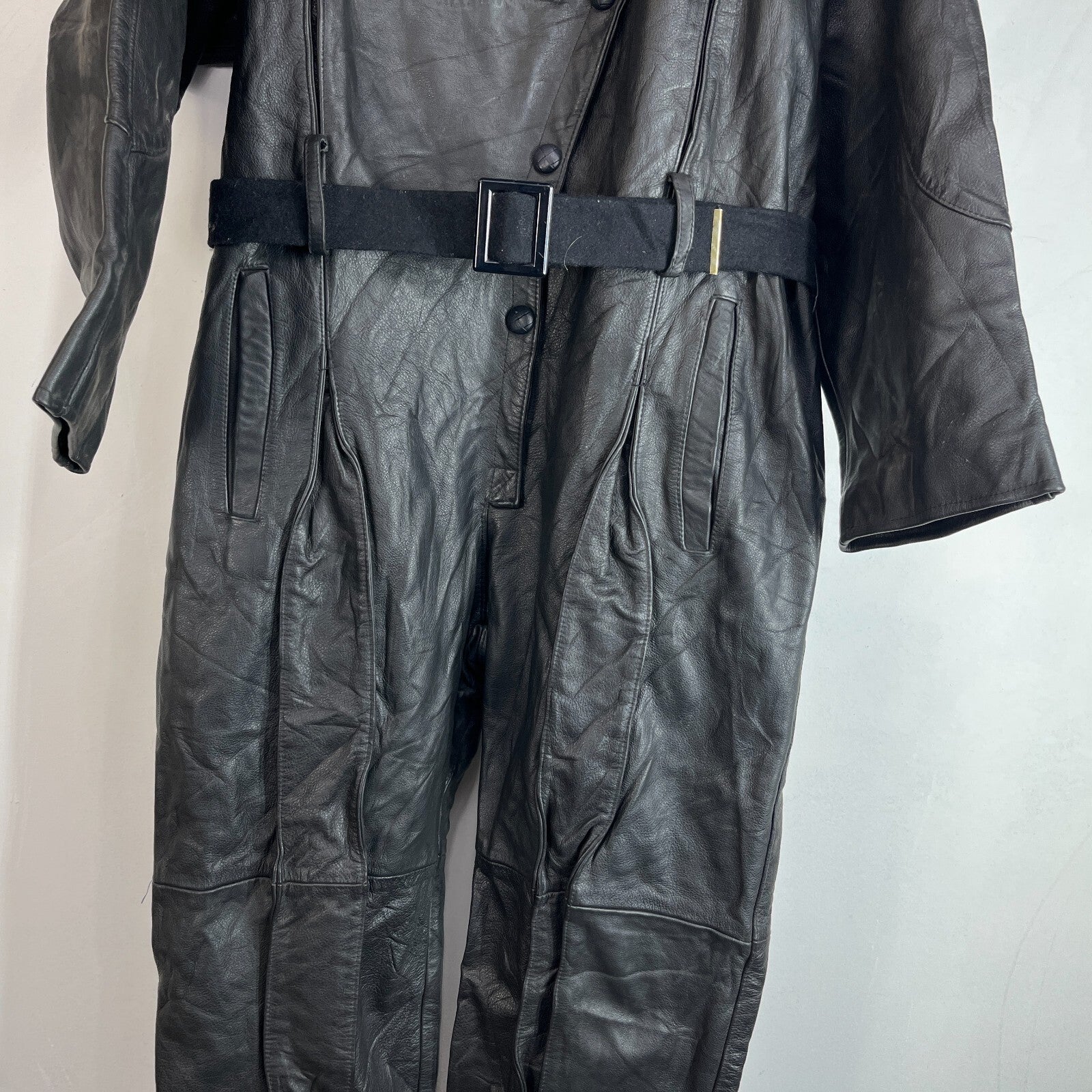 Super Rare Post WWII Military Motorcycle 1 Piece Leather Suit with Belt