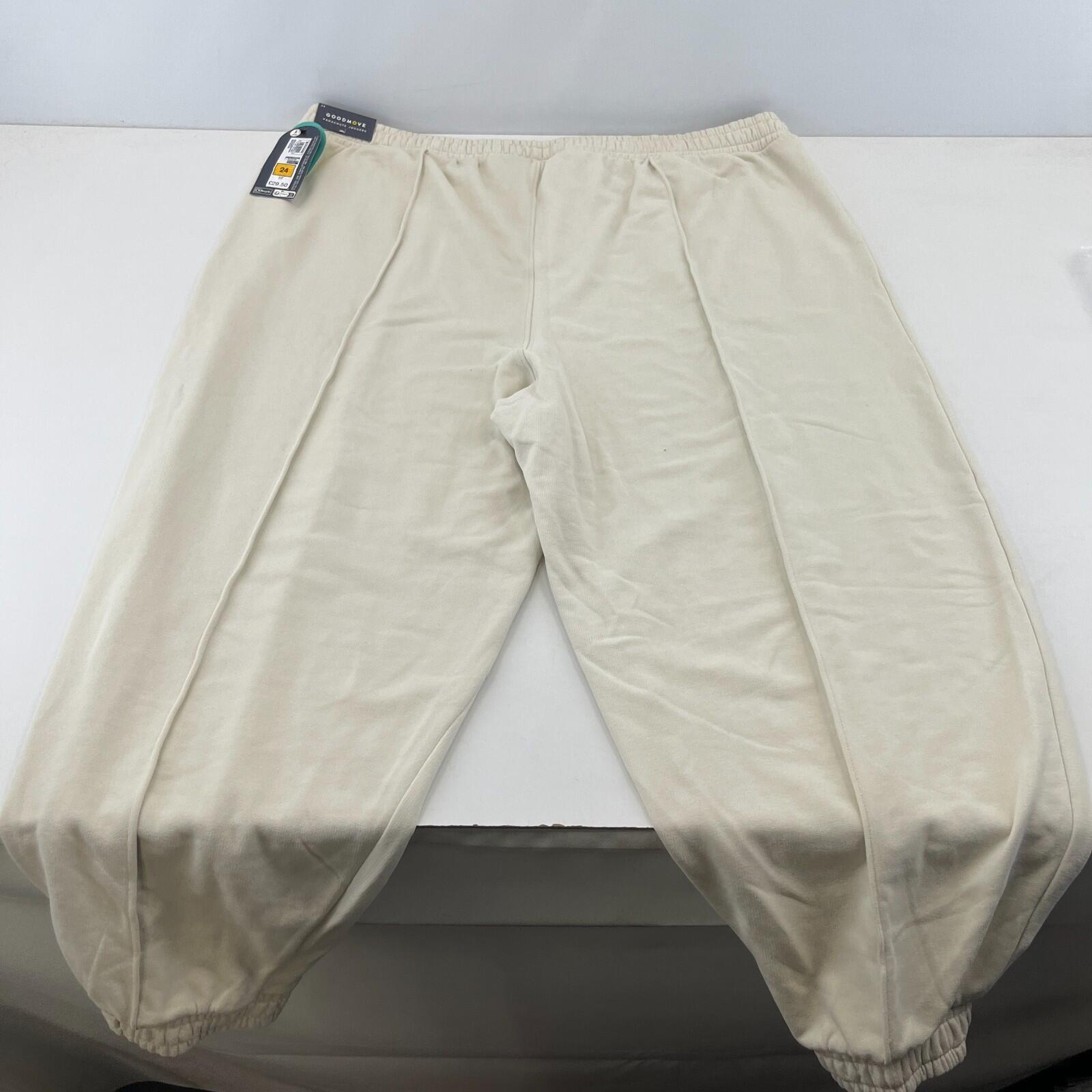 M&S Ladies Goodmove Parachute Joggers Cuffed Trousers Pants Cream UK size 24 New