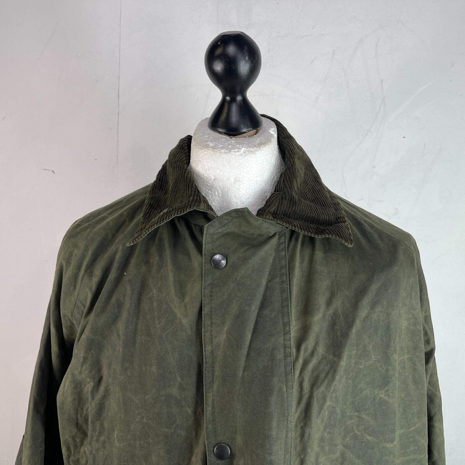 Vintage St Marks Mens Wax Jacket in Green with Corduroy Collar size 2XL