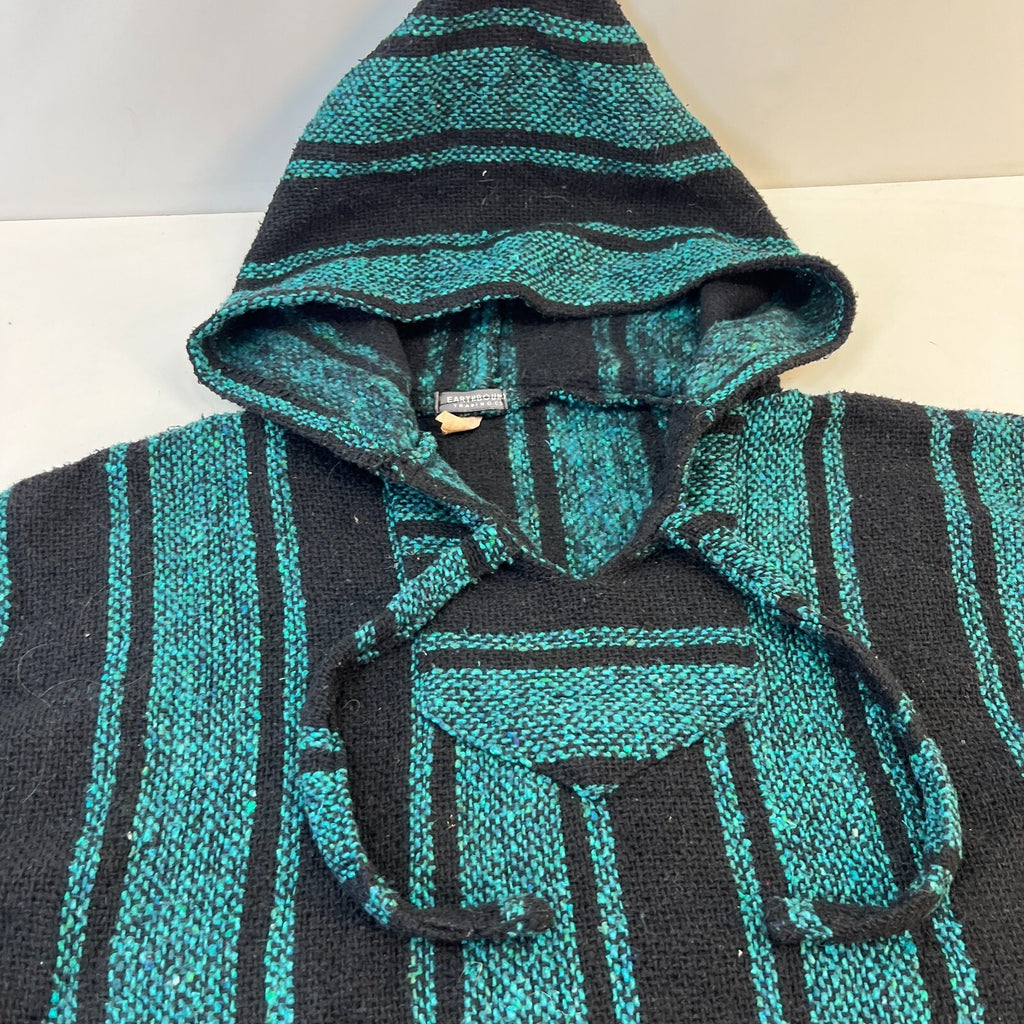 Earthbound Genuine Mexican Baja Hoodie Pullover Hippie Festival Green UK size L