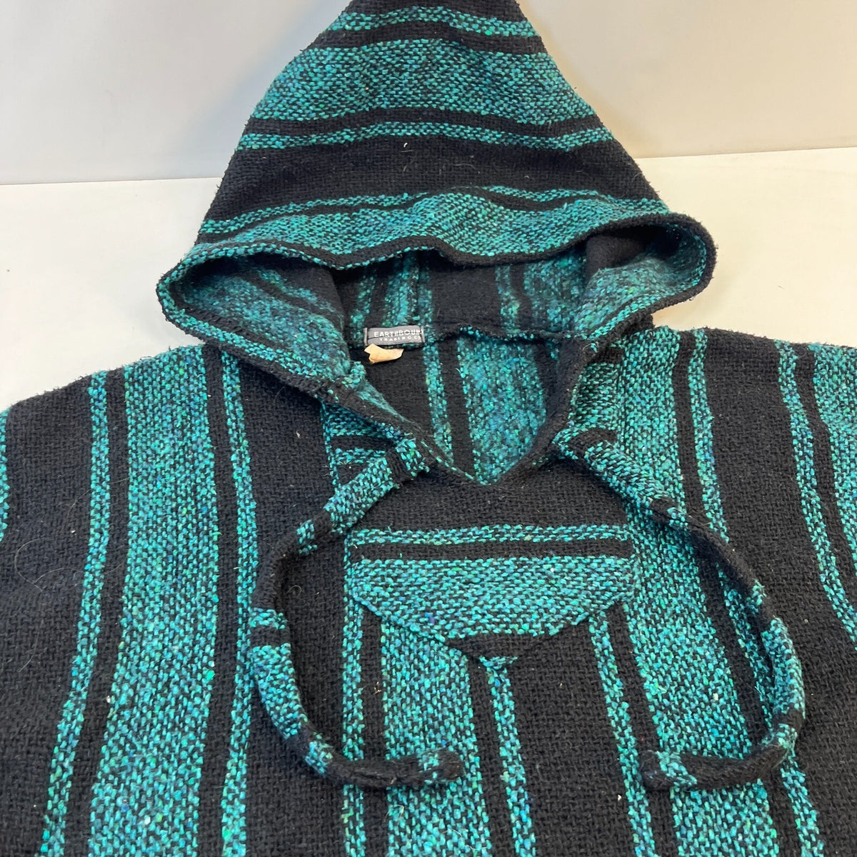 Earthbound Genuine Mexican Baja Hoodie Pullover Hippie Festival Green UK size L