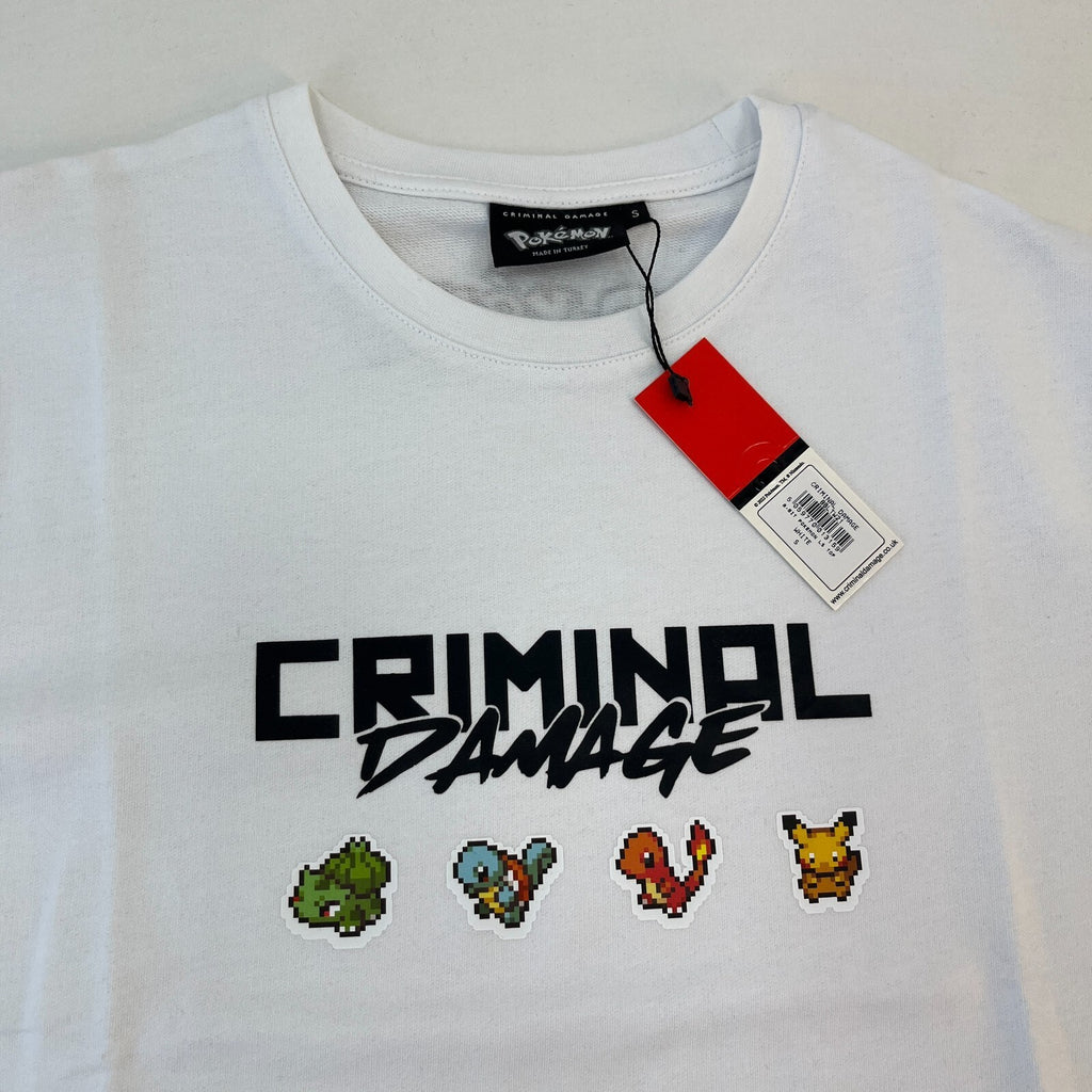 Criminal Damage Premium White Pokémon Digital Character T-Shirt Long Sleeve UK S