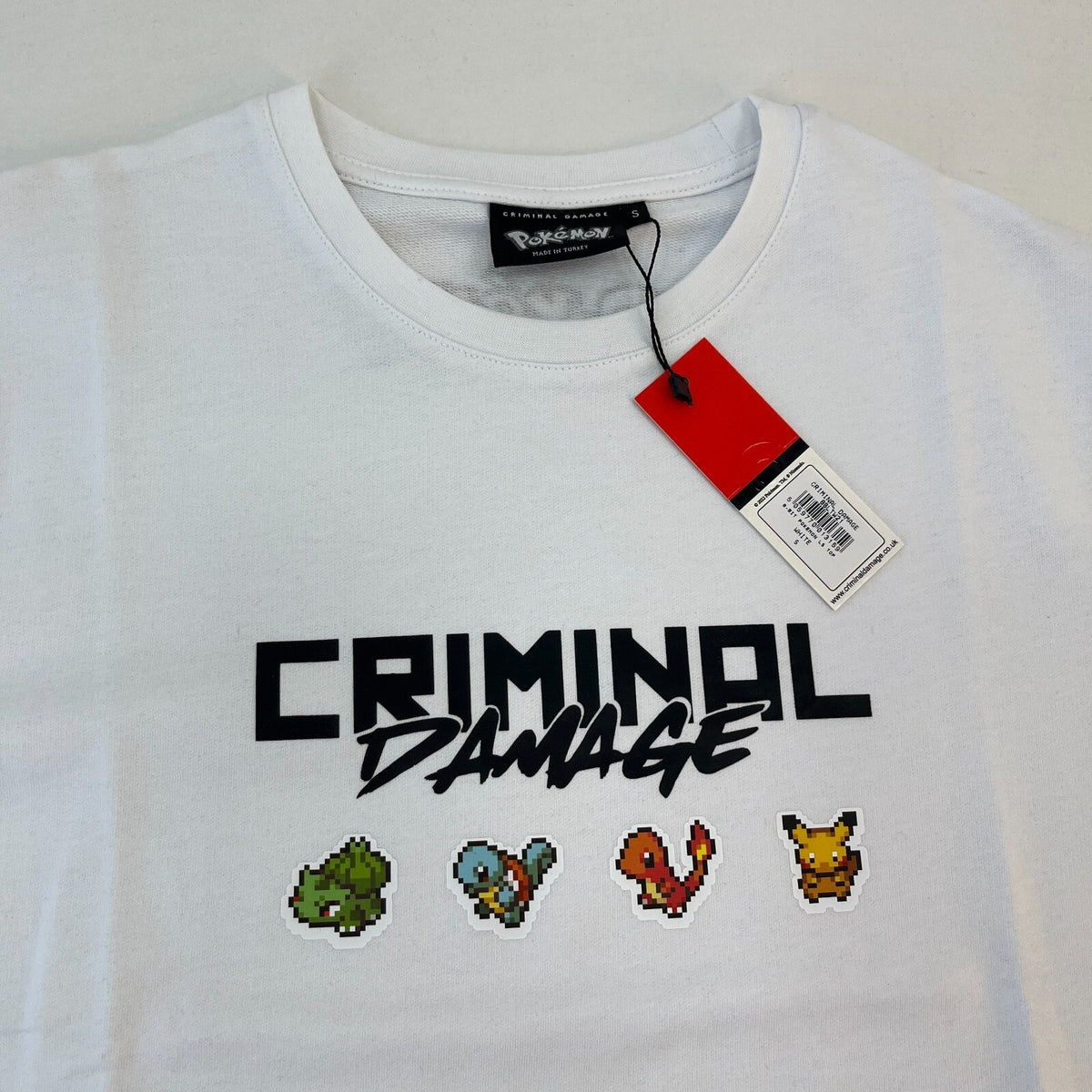 Criminal Damage Premium White Pokémon Digital Character T-Shirt Long Sleeve UK S