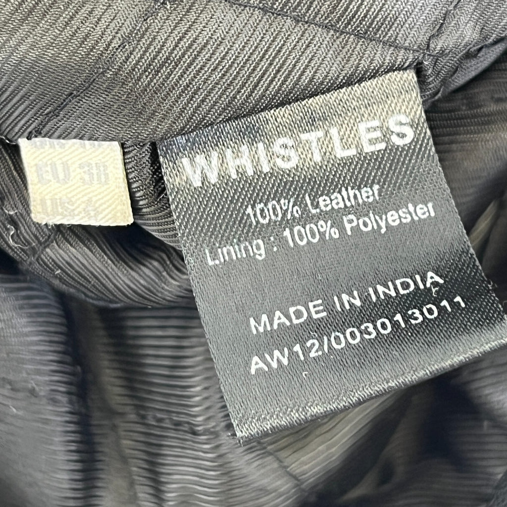Whistles Distressed Look Leather Jacket Biker Black Boyfriend Zip Cuffs size 10