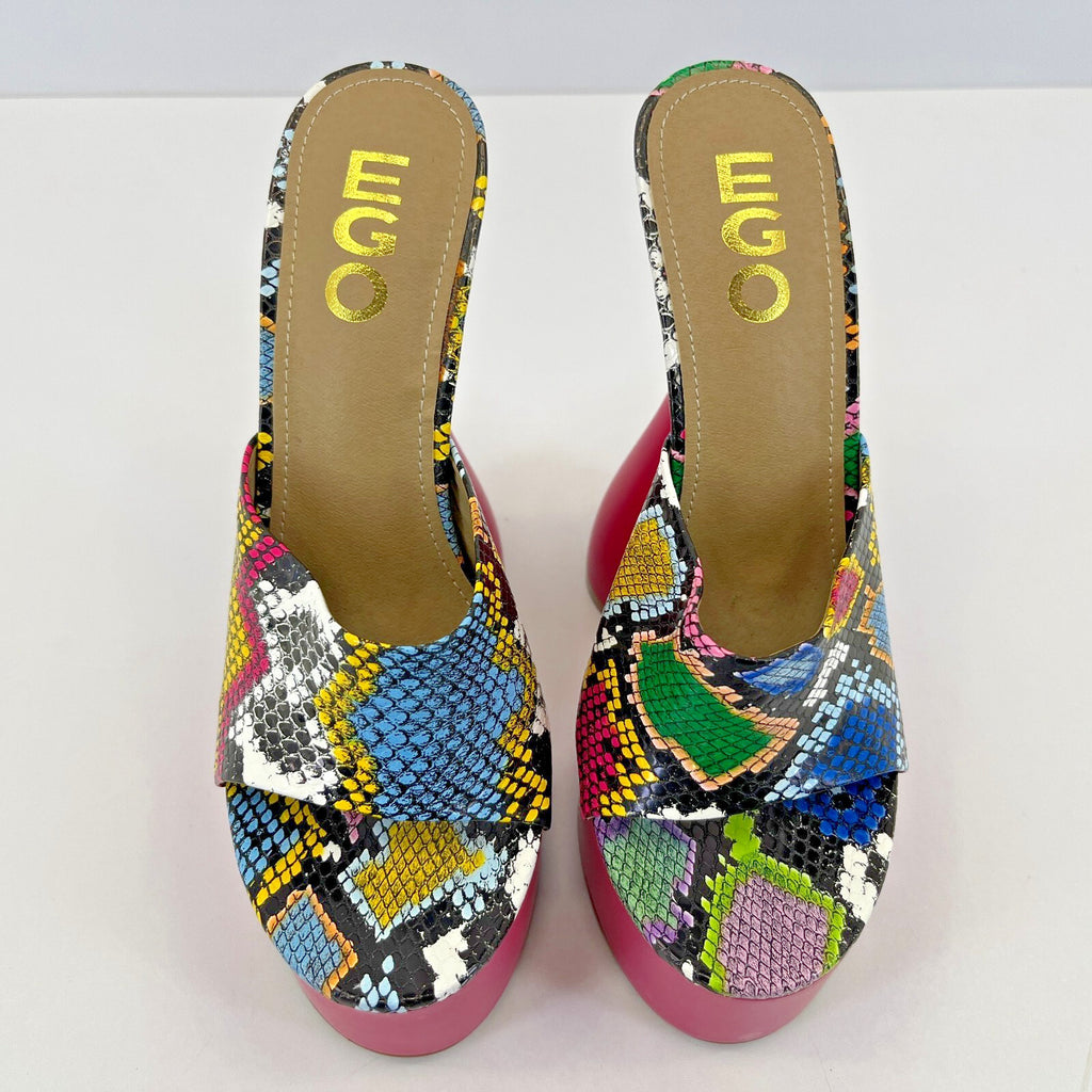 Ego Psychedelic Faux Snakeskin Platform High Heel Shoes Open Toe 60s Disco UK 3