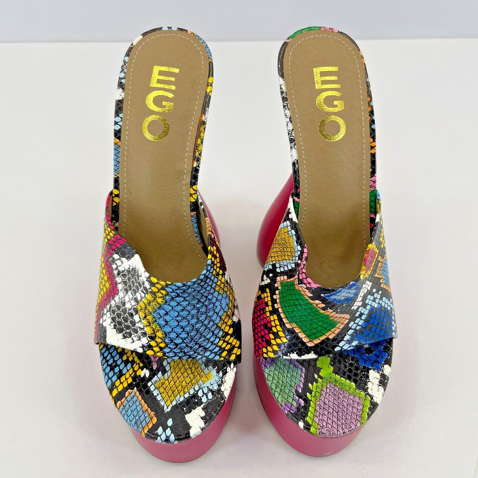 Ego Psychedelic Faux Snakeskin Platform High Heel Shoes Open Toe 60s Disco UK 3