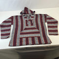 Genuine Mexican Baja Hoodie Pullover Hippie Festival Red/Grey UK size Large